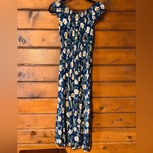 Floral Navy Maxi Dress with White & Green Blossoms